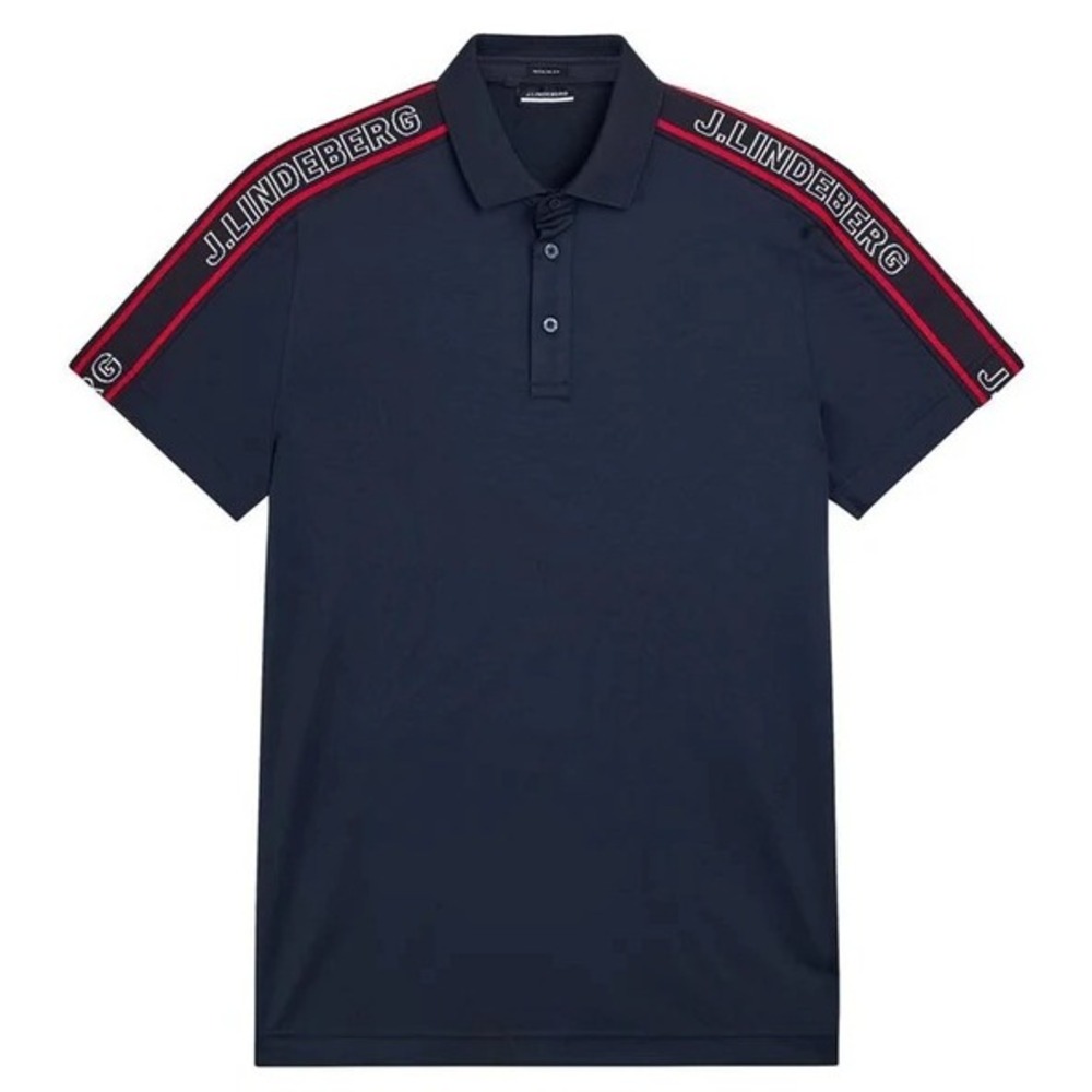 J.Lindeberg Golf Polo Men L Navy Blue Mich Regular Fit Logo Tape Side Stripe Top